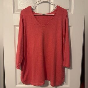 J. Jill Coral V-Neck 3/4 Sleeve Lightweight Sweater